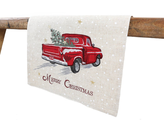 Merry Christmas Truck Embroidered Table Runner