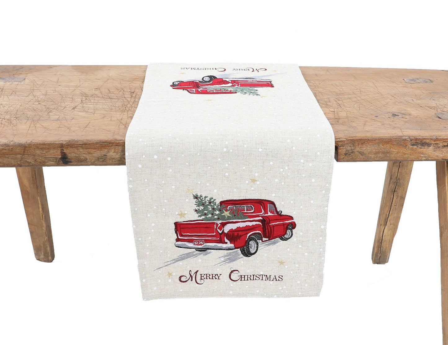 Merry Christmas Truck Embroidered Table Runner