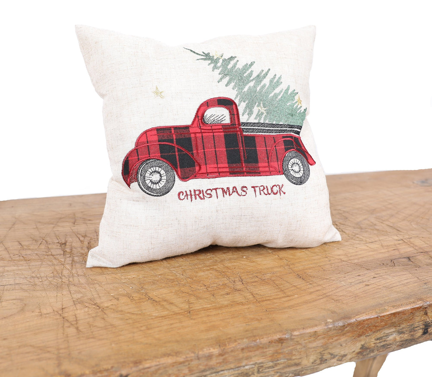 Vintage Tartan Truck With Christmas Tree Pillow