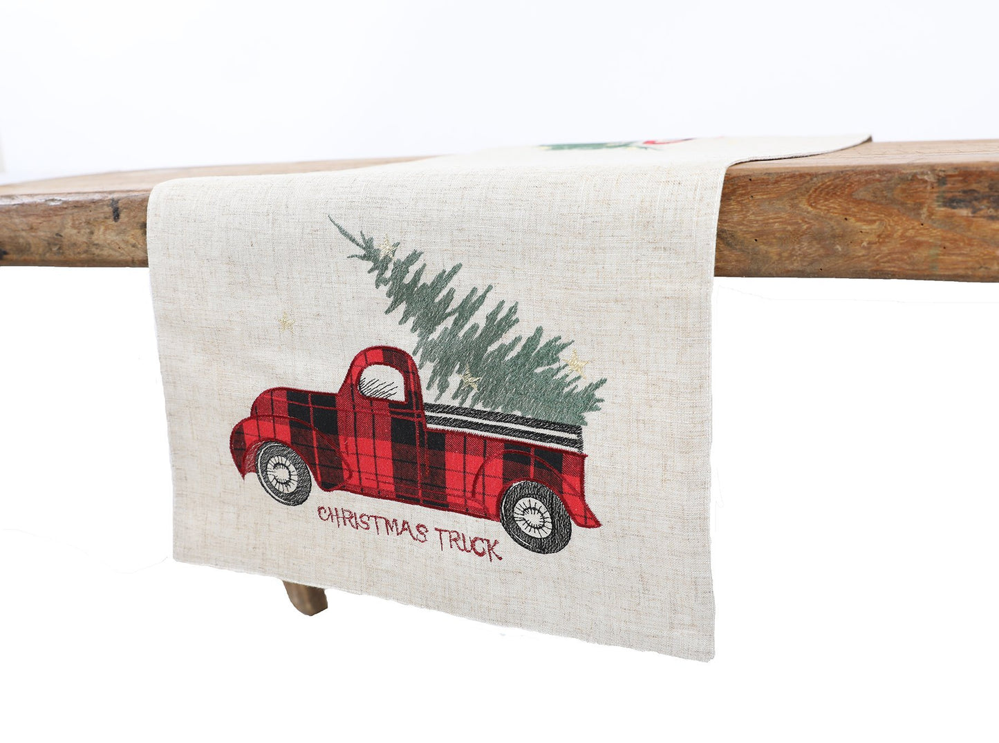 Vintage Tartan Truck With Christmas Tree Table Runner