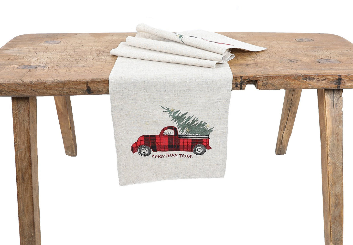 Vintage Tartan Truck With Christmas Tree Table Runner